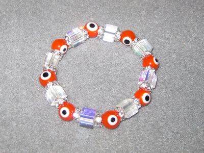 Bracelet Orange Evil Eye and AB Crystals Stretch